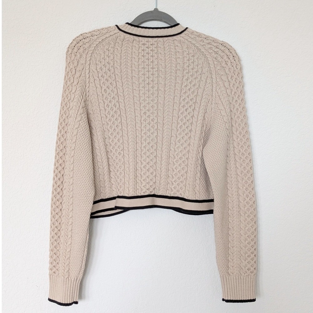 J. Crew Cropped Cable-knit Sweater - Classic Cardigan -Size Large tan black - Picture 4 of 15